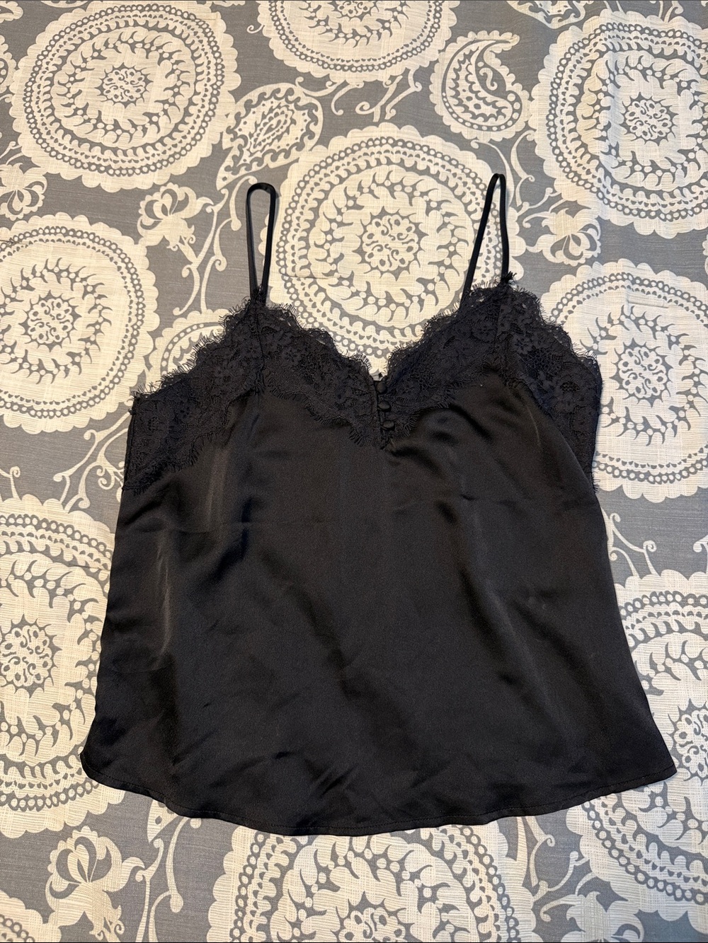 Abercrombie & Fitch Black Lace-Trim Satin Camisole